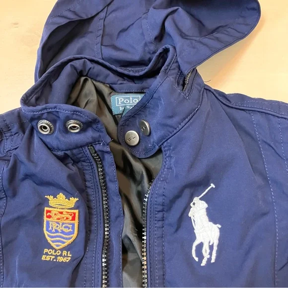 💙 Polo by Ralph Lauren blue hooded outerwear jacket coat toddler 18 months